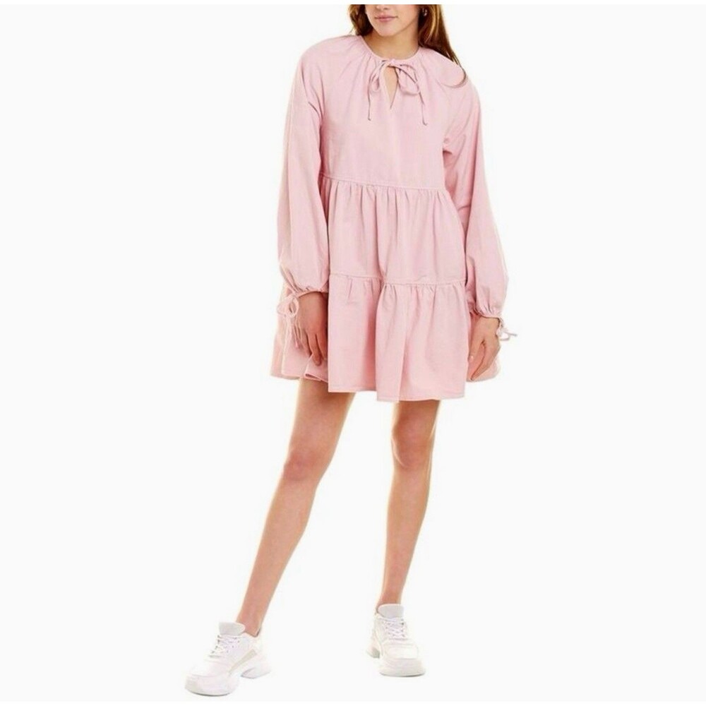 En Saison Pink Tiered Babydoll Mini Dress Small Cotton Boho Cottagecore